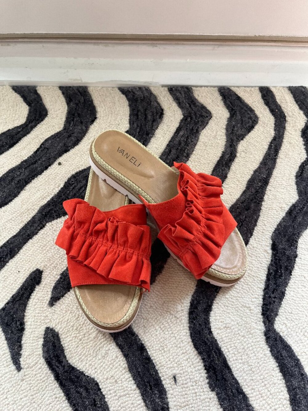 Vaneli Suede ruffle slide sandal